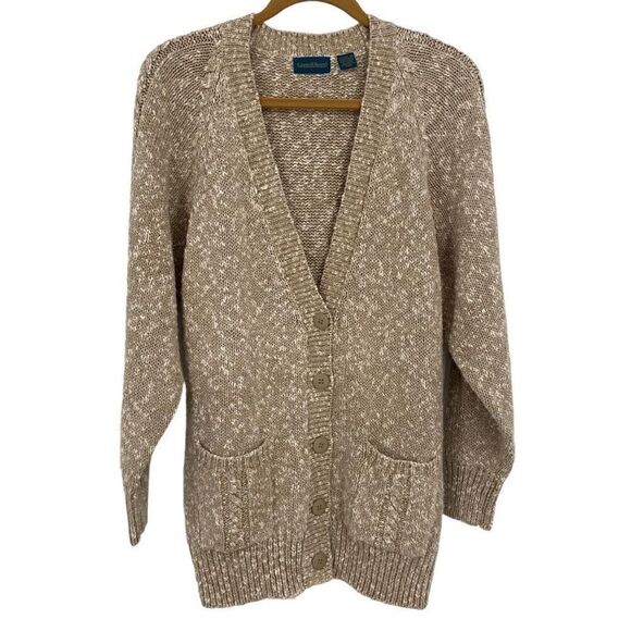 Carroll Reed Vintage Linen Cotton Blend Cardigan Grandpa Sweater Tan Medium - Picture 1 of 9